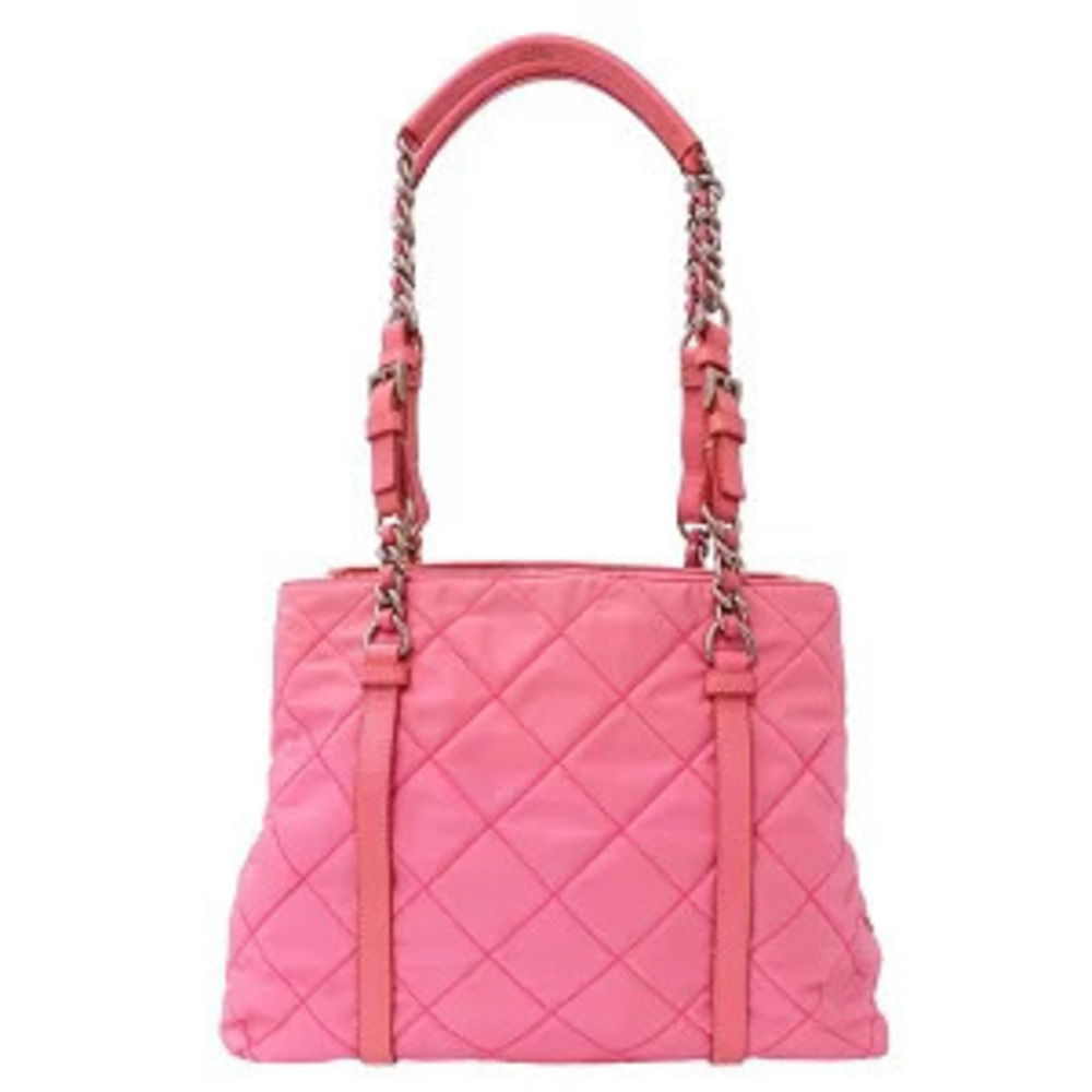 Prada Flashy Handbag Chain Bag Shoulder Quilted Pink Tote